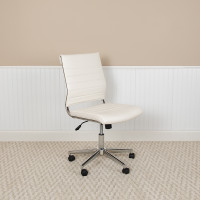 Flash Furniture BT-20595M-NA-WH-GG Mid-Back Armless White LeatherSoft Contemporary Ribbed Executive Swivel Office Chair